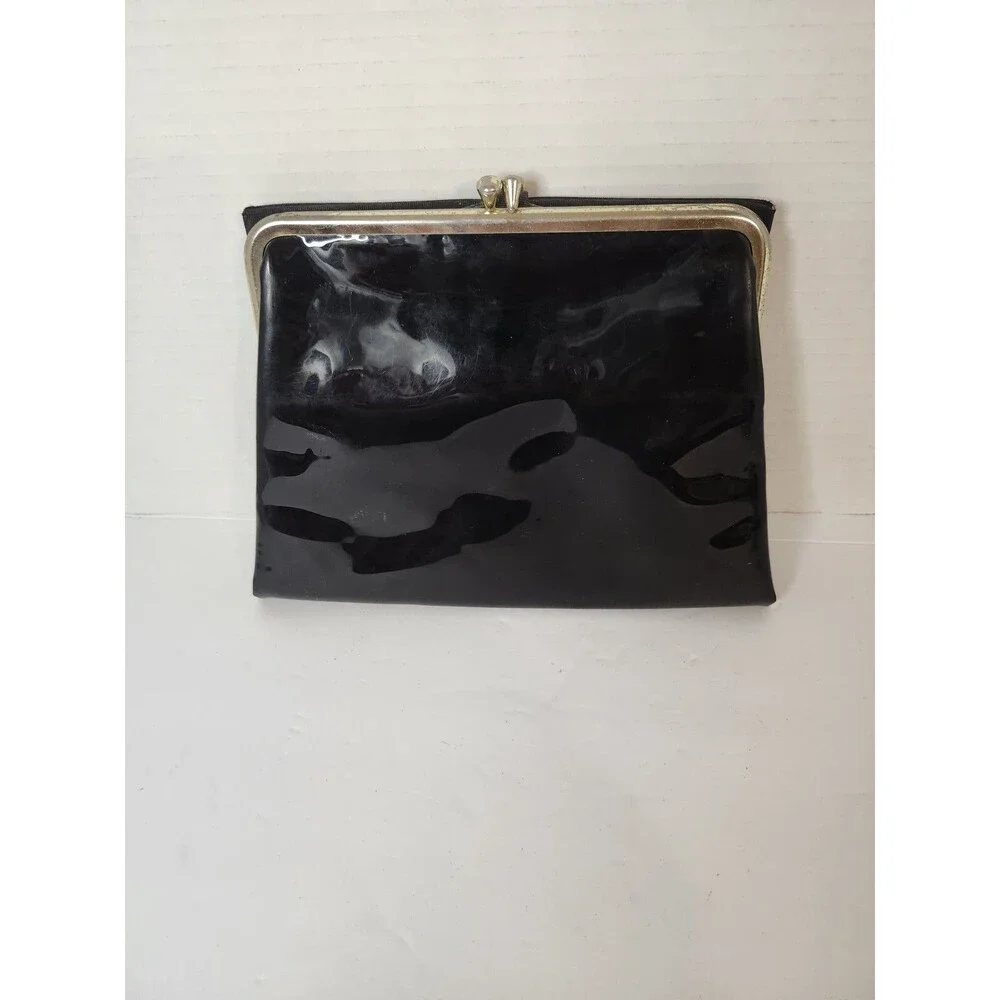 vintage black patent leather clutch purse